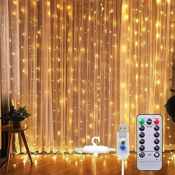 Cortina com 300 Micors Leds  Decoração de Natal com Controle Remoto